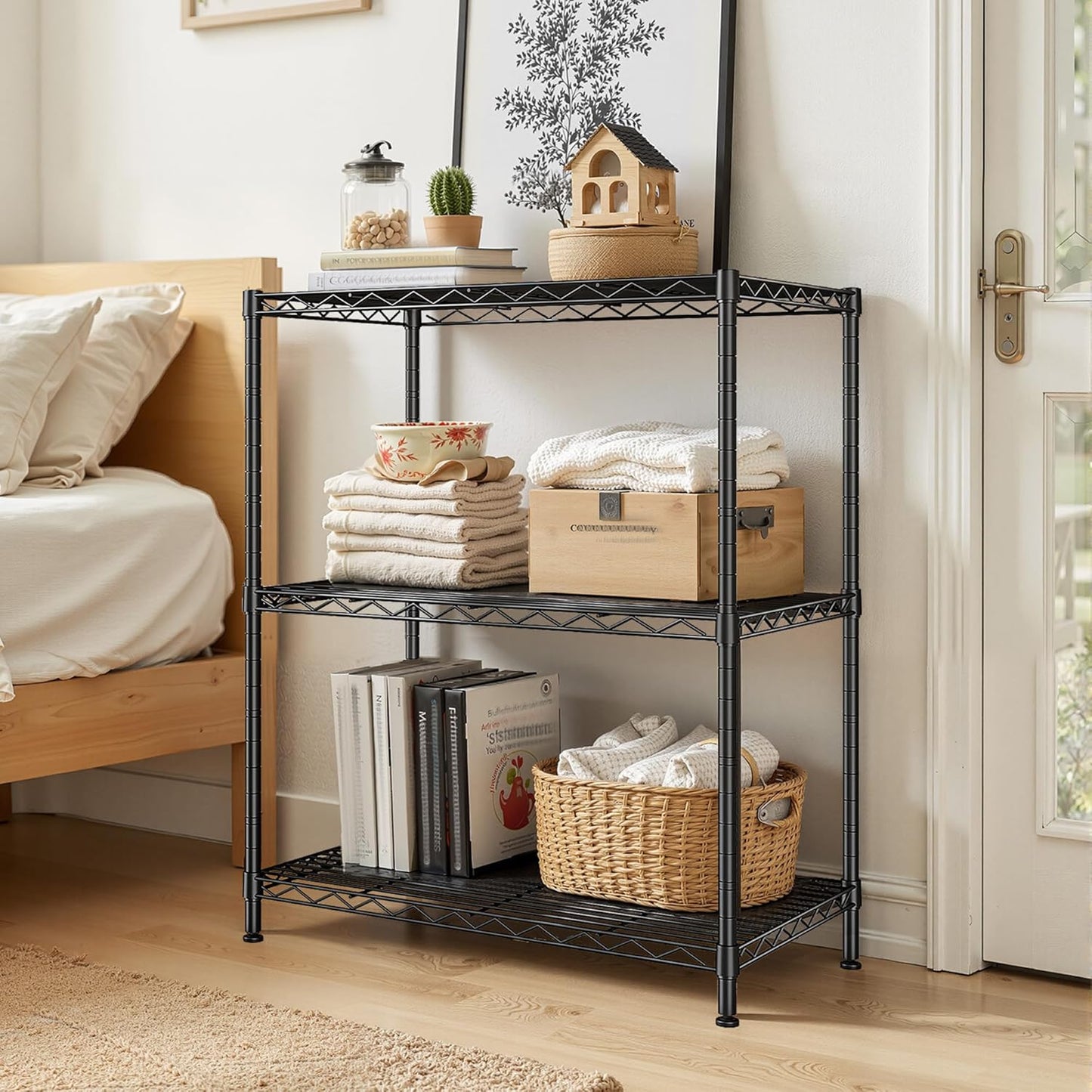 Storage Shelves Adjustable Wire Shelving Metal Wire Rack Shelving Unit Storage Shelf for Kitchen Laundry Room Pantry Closet Bathroom 24" W x 30" H x 14" D Black