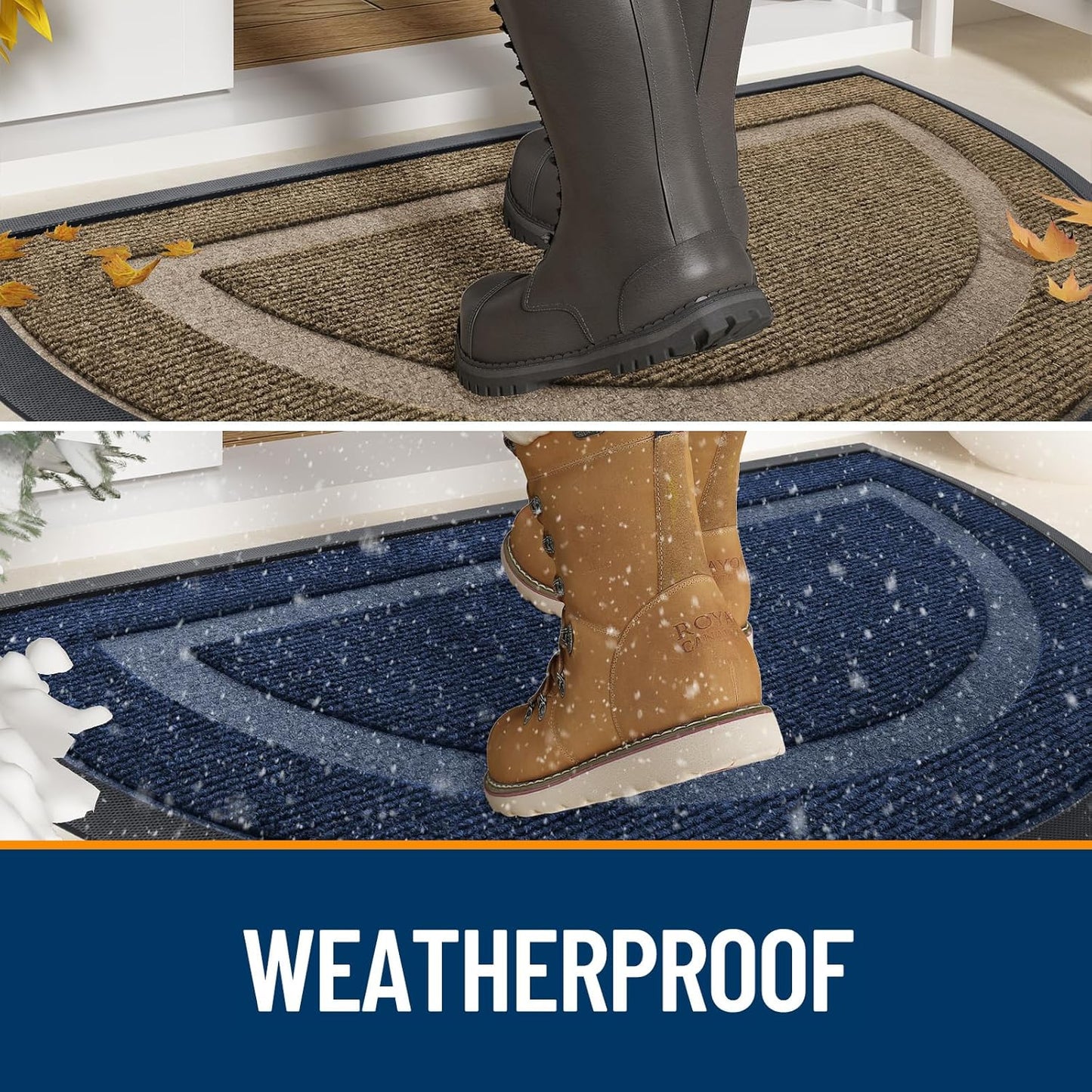 OLANLY Half Circle Door Mat Indoor Outdoor Entrance Welcome, Waterproof All-Season, All-Weather Doormat, Sturdy Natural Rubber, Low Profile, Easy Clean Patio Porch Entryway Mat, 47x32, Black