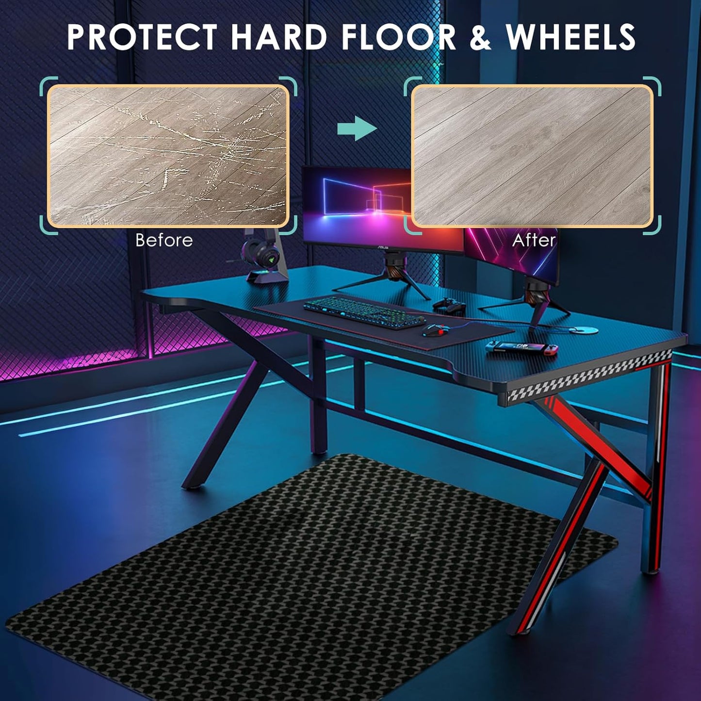 Vicwe Office Chair Mat for Hardwood Floor, 63" x 51" Large Office Chair Mat, Gaming Chair Mat for Hardwood, Easy Glide for Chairs, Multi-Purpose Floor Protector Desk Chair Mat for Home Office