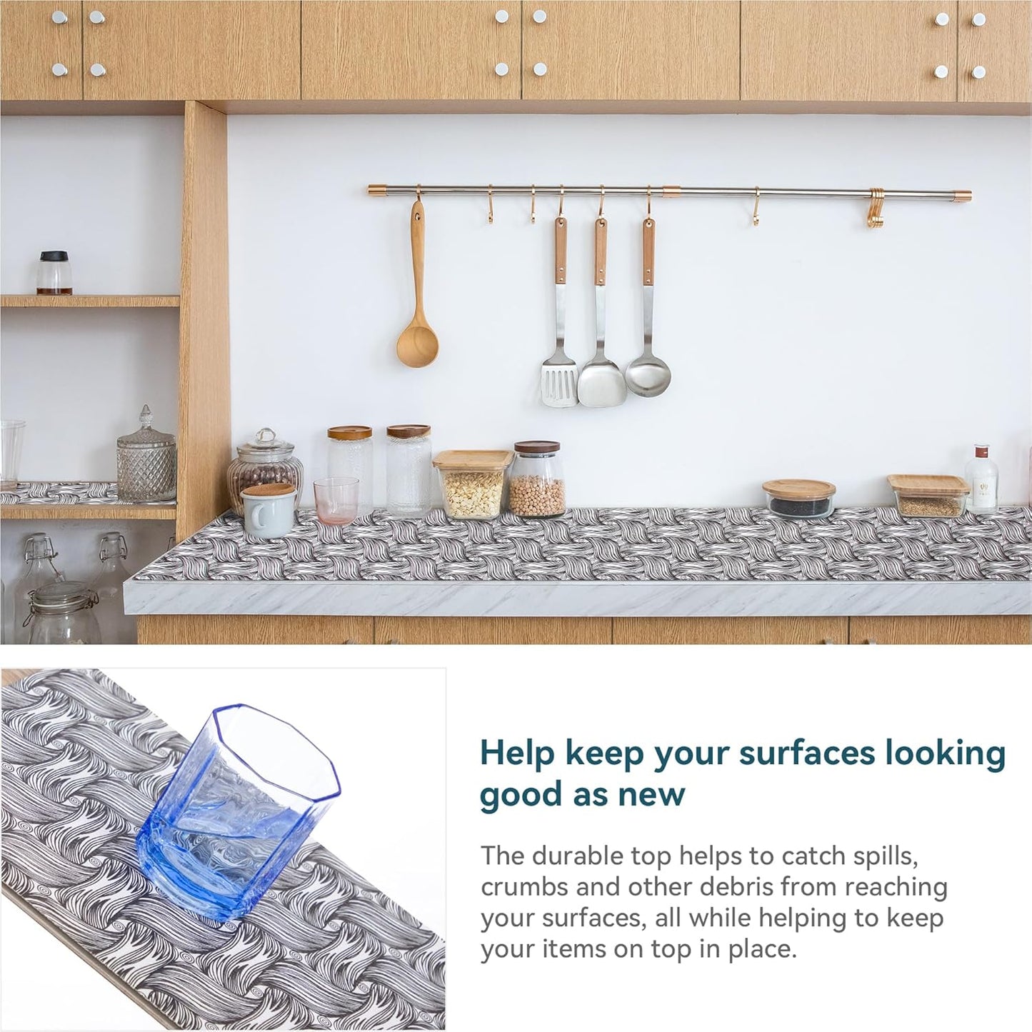 Black 12 x 360 Inch Shelf Liner for Kitchen Cabinets Non Adhesive Kitchen Drawer Liner, Waterproof Shelf Liner Durable Anti-Slip for Kitchen Cabinets Shelf Liner