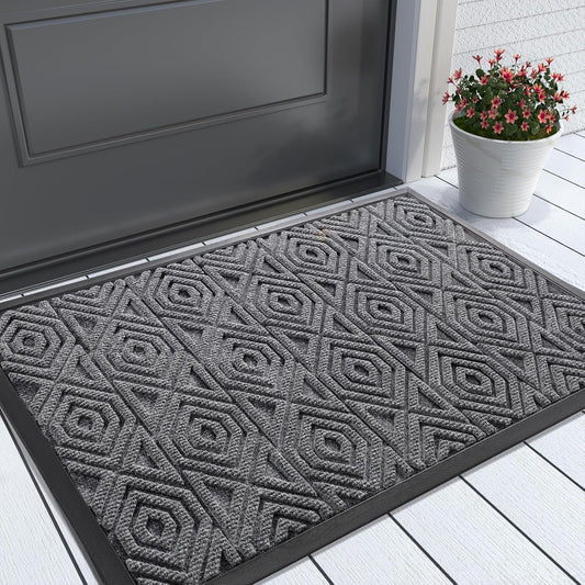 Yimobra Door Mat, Outdoor Indoor Entrance Welcome Mat, Heavy Entry Front Door Mat, Stain & Fade Resistant, Low Profile, Sturdy Rubber, Easy Clean Patio Floor Mat, Waterproof, 29.5 x 17, Gray