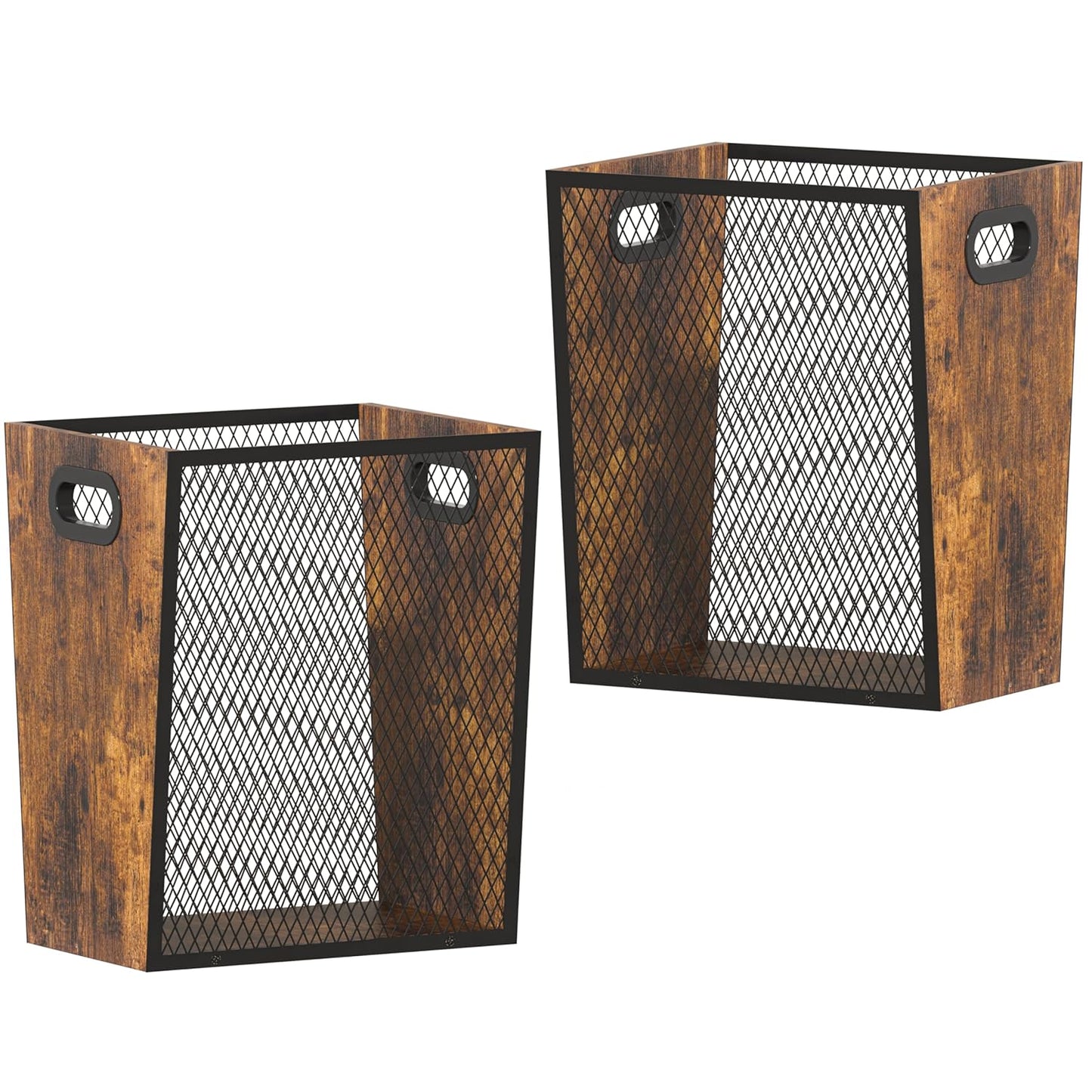 Piskyet Rustic Office Trash Can for Near Desk,7 Gallon Unique Wood Bedroom Garbage Can,Vintage Wastebasket with Handle, Decorative Trash Can for Home Office,2pack 12.2"L x 9.6"W x 14.9"H,Rustic Brown