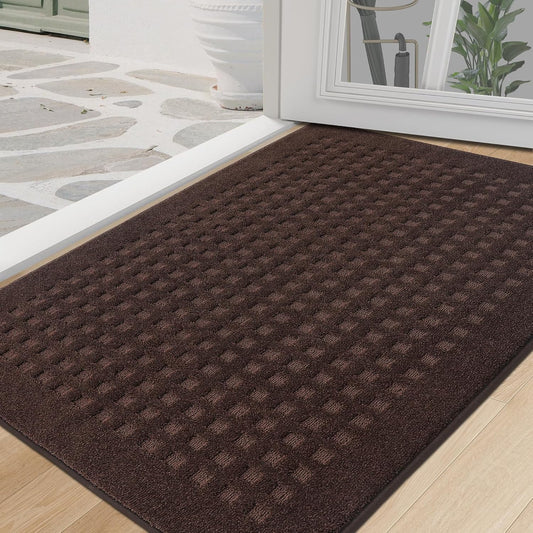 BEQHAUSE Waffle Door Mats Indoor 32"x48", Dog Mat for Muddy Paws Absorbent and Dirt Resist Floor Mats Non-Slip Washable Rugs for Entryway, Welcome Mat for Front Back Door, Muddy Wet Shoes, Dark Brown