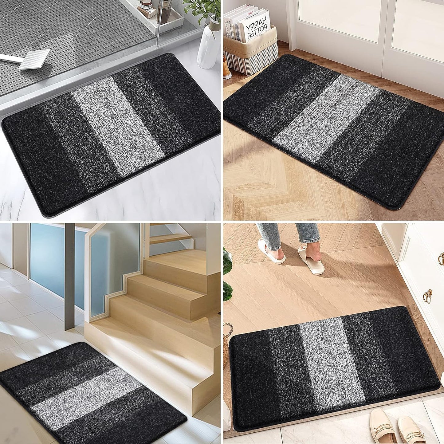 Kitinjoy Indoor Outdoor Door Mat, 71x24 Non-Slip Absorbent Dirt Trapper, Low-Profile Washable Inside Entrance Front Floor Mat, Sturdy Soft Entry Doormats for Entryway, Black