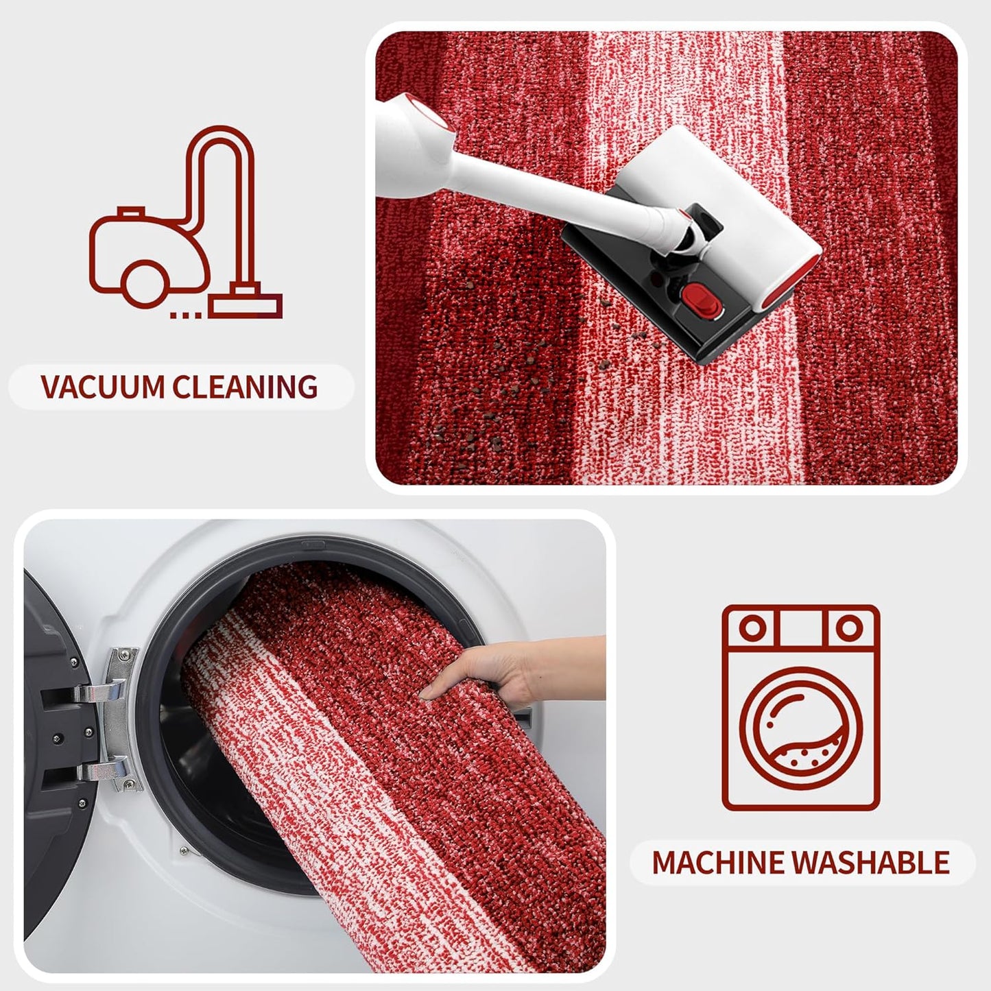 Kitinjoy Indoor Outdoor Door Mat, 48x32 Non-Slip Absorbent Dirt Trapper, Low-Profile Washable Inside Entrance Front Floor Mat, Sturdy Soft Entry Doormats for Entryway, Burgundy