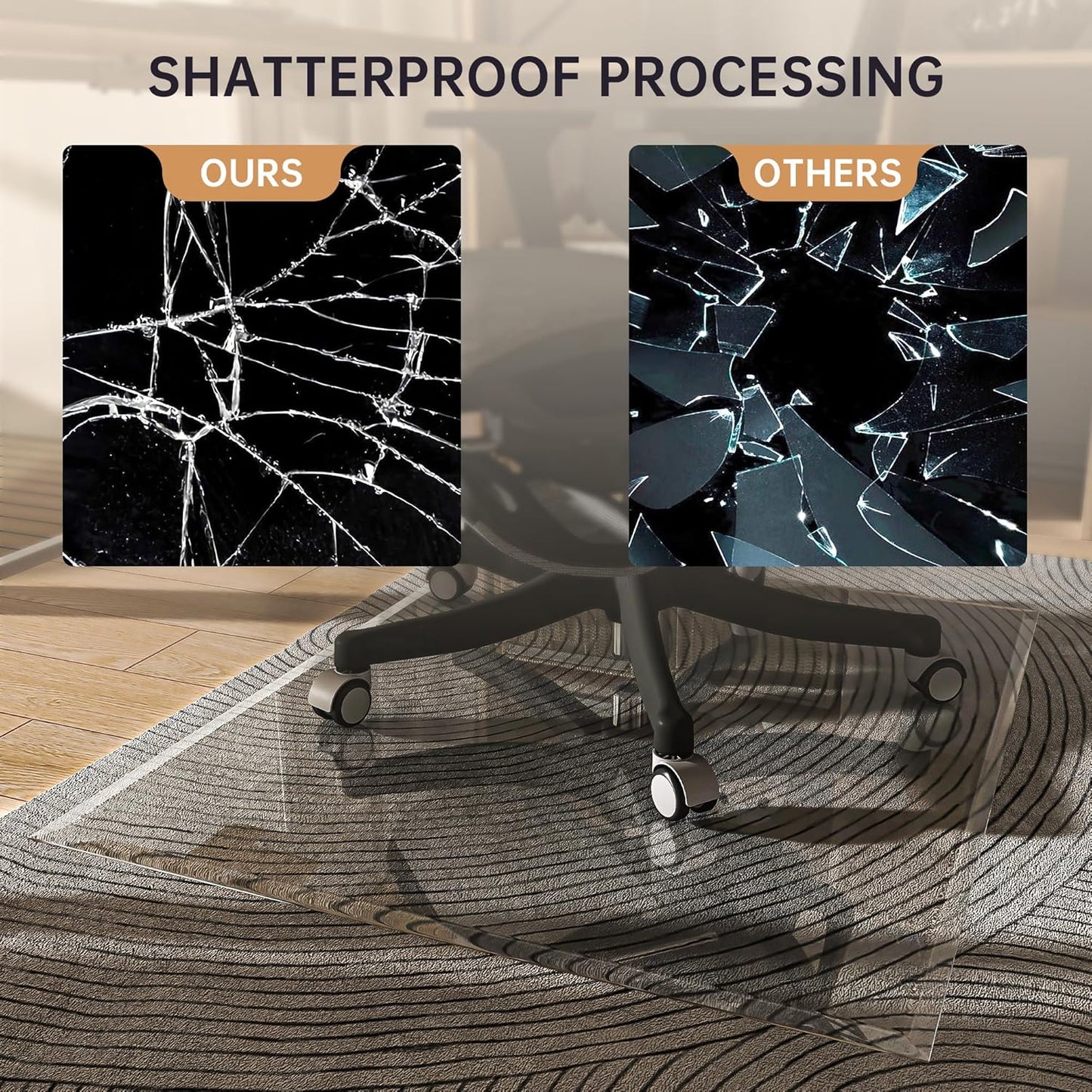 [Tempered Glass] 48“ x 36” Beveled Edge Glass Chair Mat with Polished Edge Clear Office Chair Mat, Glides Smoothly, Suitable for Carpet or Hardwood Floors