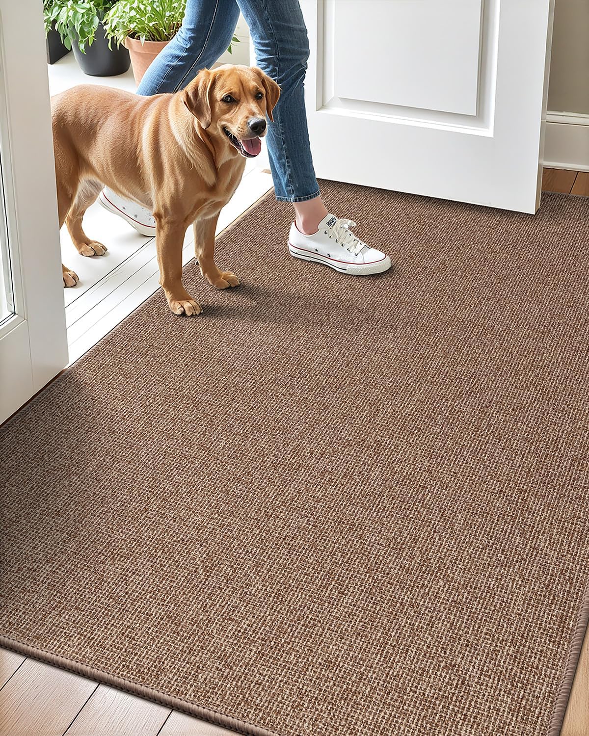 LUMI Indoor Door Mat 36"x59", Ultra Thin Low Profile Non-Slip Doormat for Home Entrance, Absorbent & Stain-Resistant Welcome Mats, Washable Entryway Mat for Front Door, Patio, Porch, Camel
