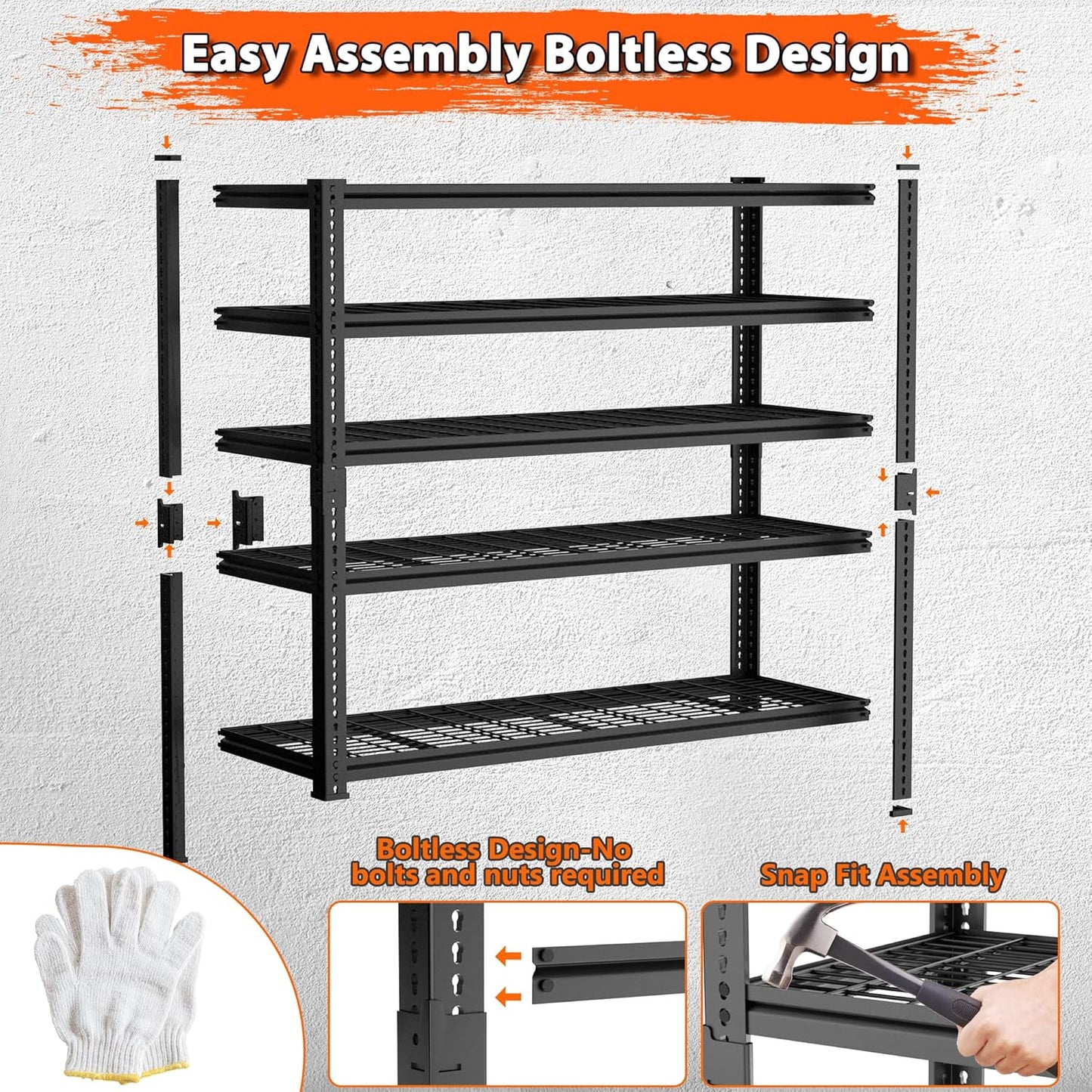 ROOMTEC Garage Shelving, 4 PCS 3300 LBS Capacity Sorage Shelves Heavy Duty, 5 Tier Adjustable Metal Organizer Wire Rack, 60" L x 24" W x 78" H Utility Shelf Unit for Kitchen Pantry