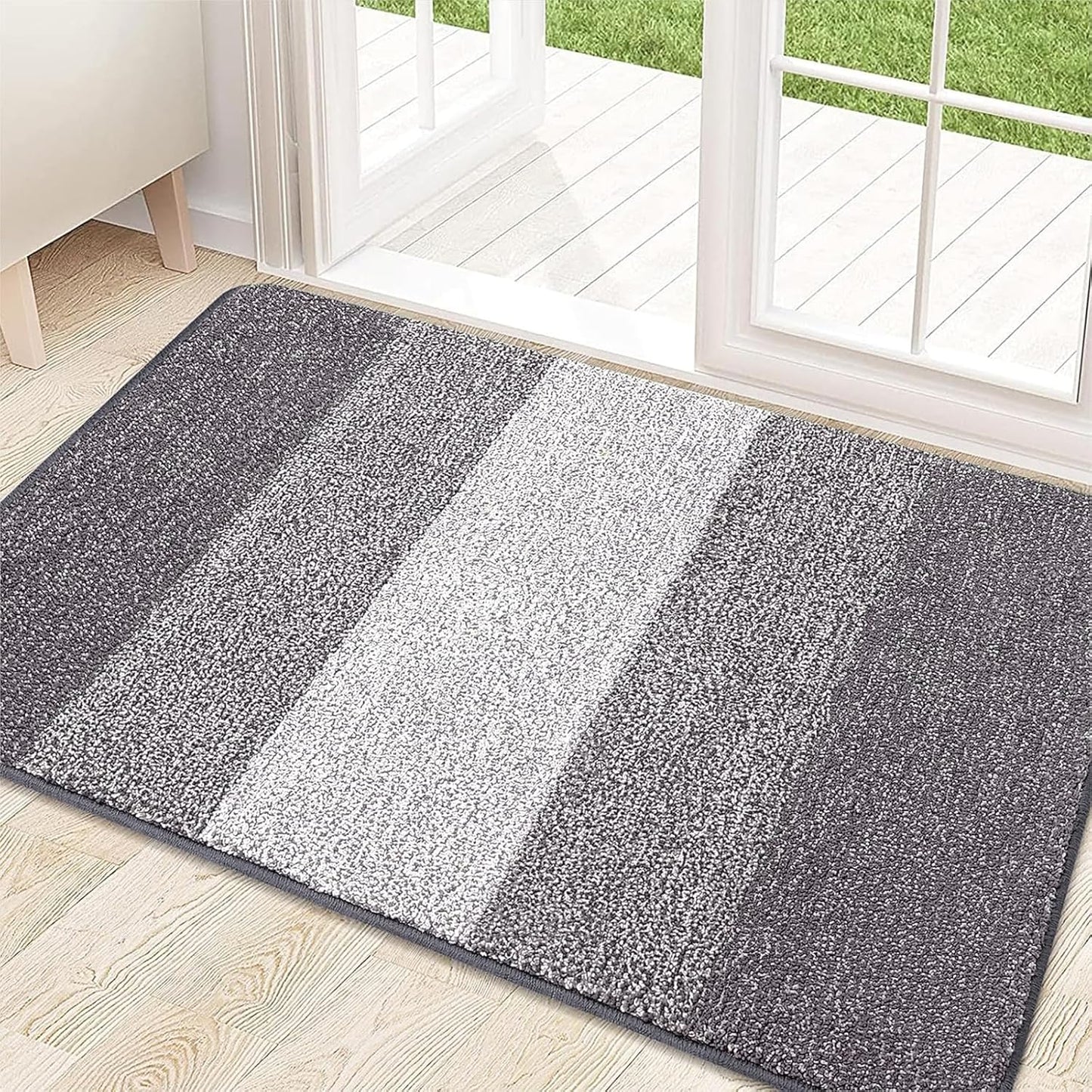 Kitinjoy Indoor Outdoor Door Mat, 32x20 Non-Slip Absorbent Dirt Trapper, Low-Profile Washable Inside Entrance Front Floor Mat, Sturdy Soft Entry Doormats for Entryway, Light Grey
