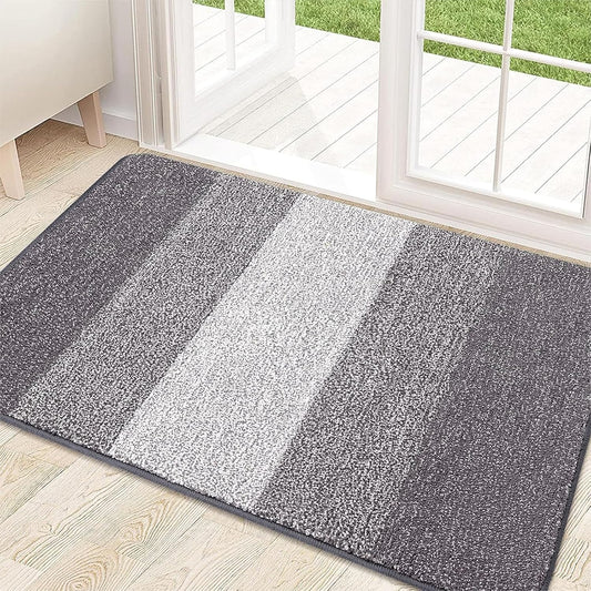 Kitinjoy Indoor Outdoor Door Mat, 32x20 Non-Slip Absorbent Dirt Trapper, Low-Profile Washable Inside Entrance Front Floor Mat, Sturdy Soft Entry Doormats for Entryway, Light Grey
