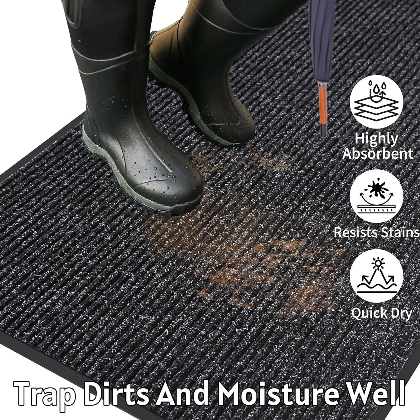 Front Door Mat Indoor Outdoor Entrance, 30" x 48" Dirt Resistant and Absorbent Door Mat, TPR Backing Non-Slip Doormats, Easy to Clean, Low Profile Welcome Floor Mat for Outside Entry