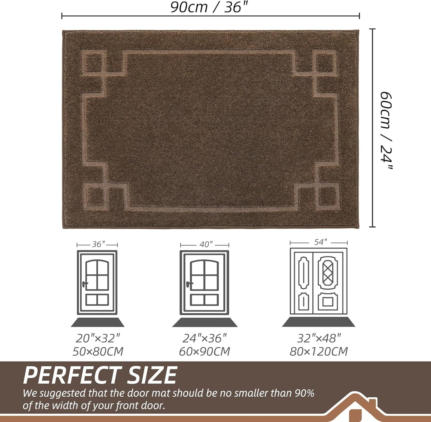 BEQHAUSE Door Mat 24" x 36", Non-Slip Door Mats Indoor Entryway Rugs Washable Low-Profile Absorbent and Stain Resist Floor Mats, Dog Door Mat for Front Back Door, Muddy Wet Shoes & Paws, Brown