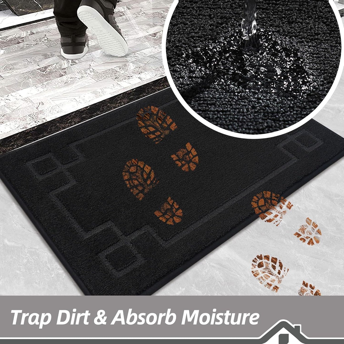 BEQHAUSE Door Mat 24" x 36", Non-Slip Door Mats Indoor Entryway Rugs Washable Low-Profile Absorbent and Stain Resist Floor Mats, Dog Door Mat for Front Back Door, Muddy Wet Shoes & Paws, Black