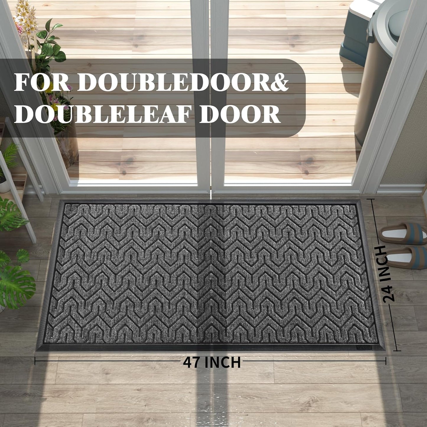 Yimobra Large Door Mat Outside Entrance 47x24, Waterproof Heavy Duty Outdoor Mats for Front Door, Non Slip Rubber Entry Mat for Garage Patio, Easy Clean, Mix Grey
