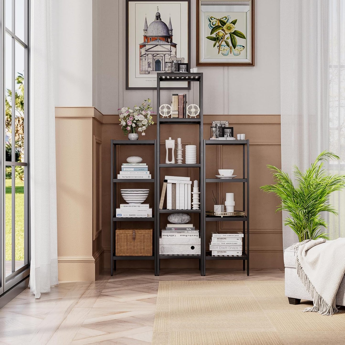 SMIBUY Bathroom Storage Shelf, 4-Tier Bamboo Rack Organizer, Multifunctional Shelving Unit for Living Room Bedroom Kitchen (Black)