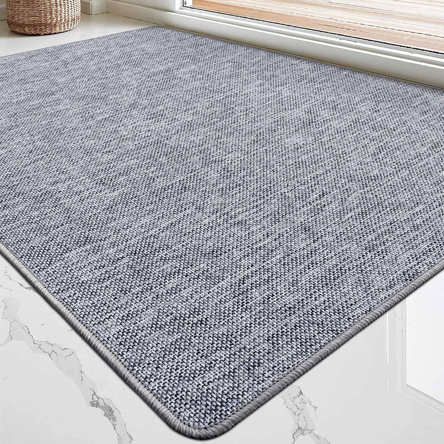 LUMI Ultra Thin Door Mat for Entryway, Low Profile Non Slip Rubber Backing Indoor Doormat, Easy Clean Welcome Entrance Mat for Inside House, Patio, Light Grey 20"x32"