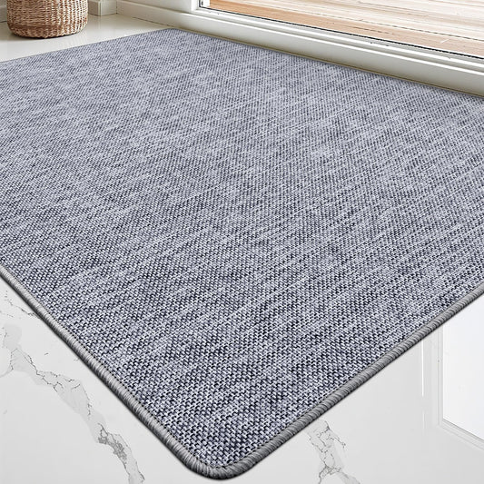 LUMI Ultra Thin Door Mat for Entryway, Low Profile Non Slip Rubber Backing Indoor Doormat, Easy Clean Welcome Entrance Mat for Inside House, Patio, Light Grey 20"x32"