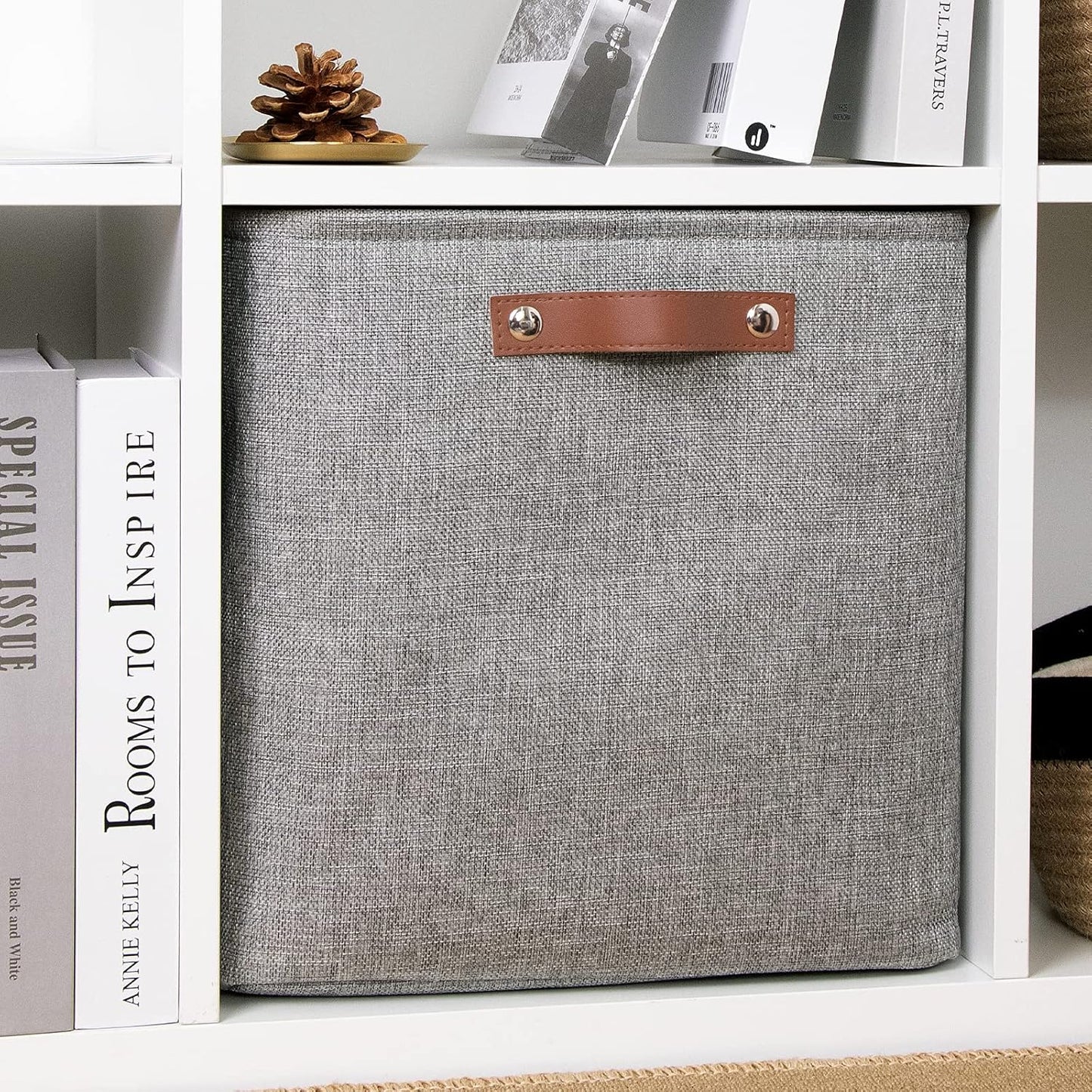 DULLEMELO Cube Basket for Storage and Organization, Collapsible Fabric Cube for Closet, Laundry, Nursery and Shelves - Decorative Empty Basket for Gifts (Gray)