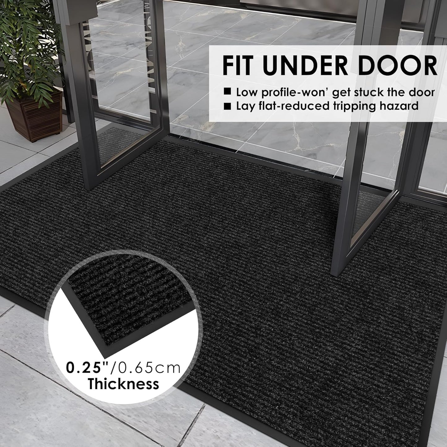 3′ x 8′ Front Door Mat Indoor Outdoor Entrance, Commercial Floor Mat Heavy Duty Dirt Trapper Entryway Doormat, Custom Size Non Slip Rubber Backing Welcome mat, Door Mat for High Traffic Area