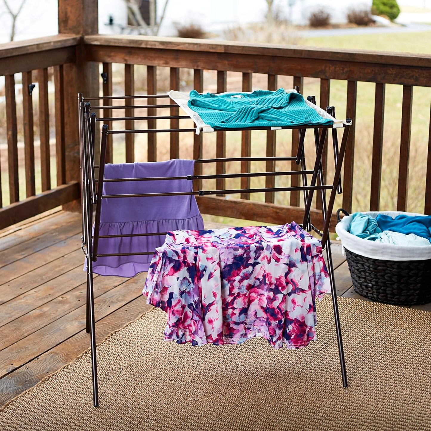 Household Essentials 5175 Collapsible Expandable Metal Clothes Drying Rack, Antique Bronze, STORAGE