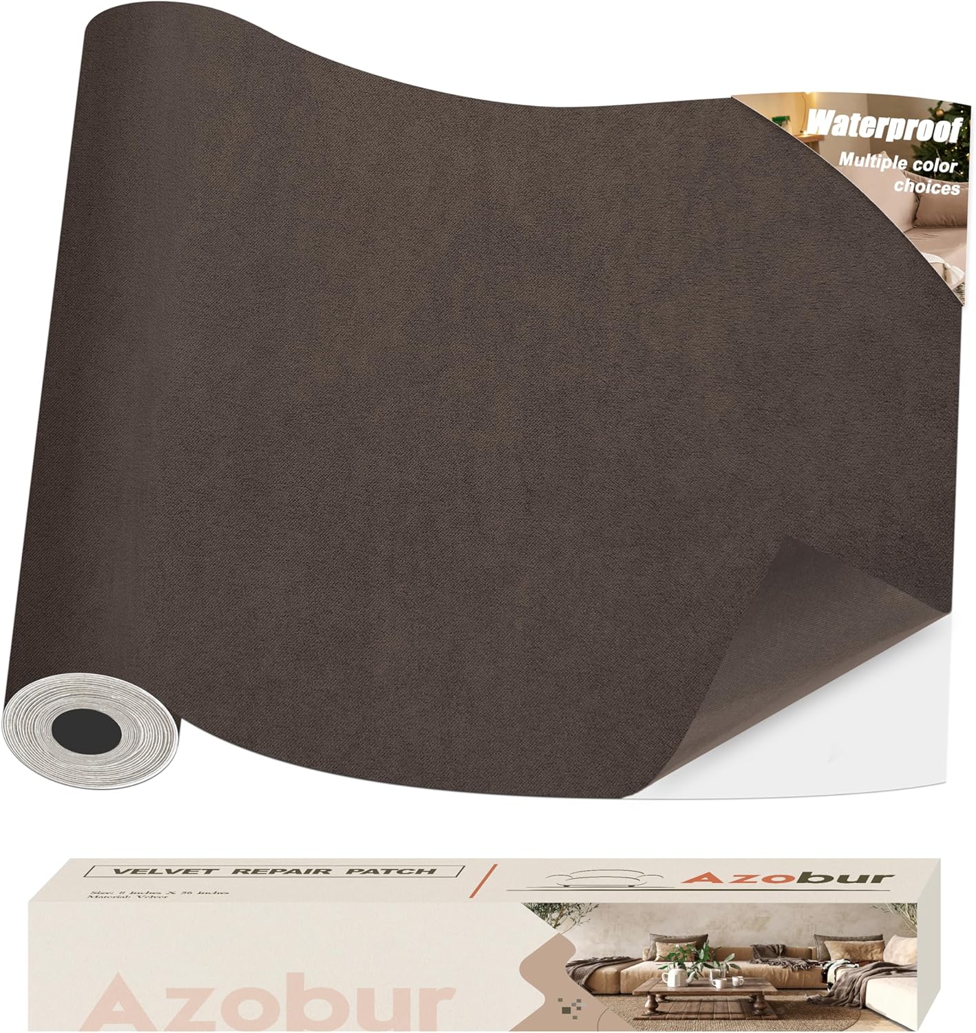 Azobur Couch Patches, Extra-Large Durable Fabric Tape, Ideal for Automotive Upholstery Repair, Waterproof, Self-Adhesive, Quickly Fix Sofas, Car Interiors, and Other Fabric Items (Dark Brown)