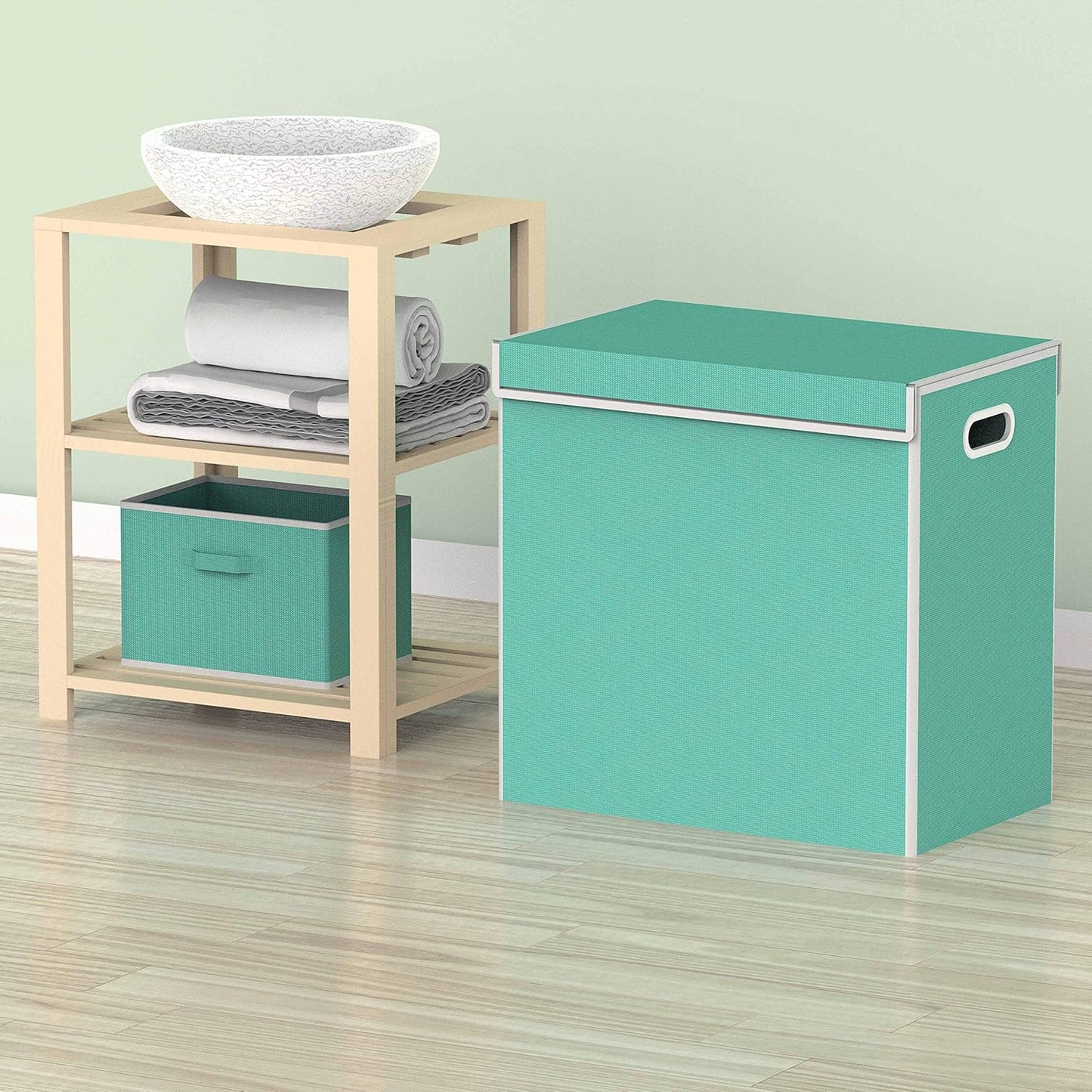 Simple Houseware Double Laundry Hamper with Lid and Removable Bags, Turquoise