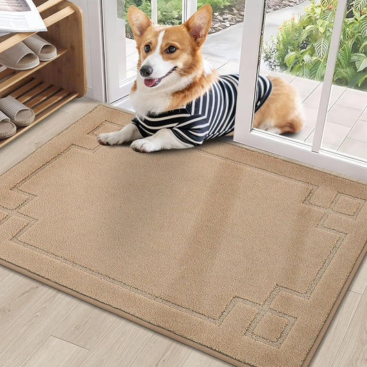 BEQHAUSE Door Mat 24" x 36", Non-Slip Door Mats Indoor Entryway Rugs Washable Low-Profile Absorbent and Stain Resist Floor Mats, Dog Door Mat for Front Back Door, Muddy Wet Shoes & Paws, Beige