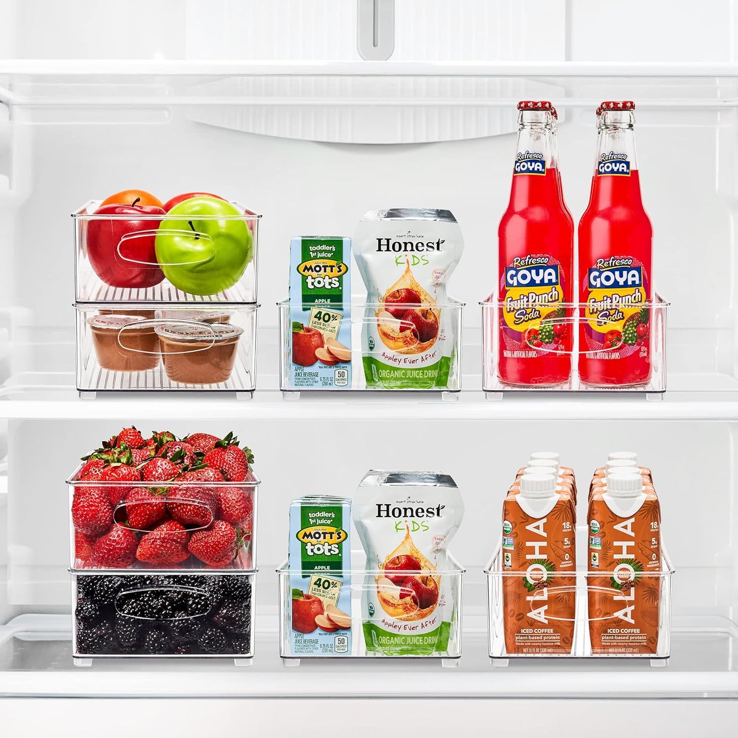 Sorbus Stackable Refrigerator Organizer Bins - Clear Storage Bins for Kitchen Pantry, Freezer & Fridge Organization - Food Organizing Plastic Containers with Handles for Countertops & Drawers (4 Pack)