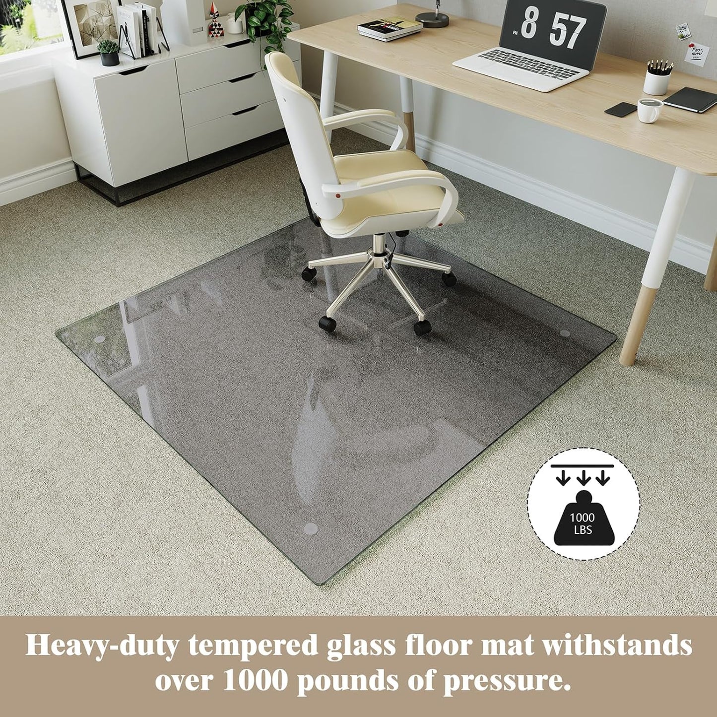Koonmi Tempered Glass Chair Mat for Hardwood Floors & Carpets, 46" x 46“ Grey Heavy Duty Office Floor Protector with Noise-Free Gliding Shatterproof for Home Office Desk