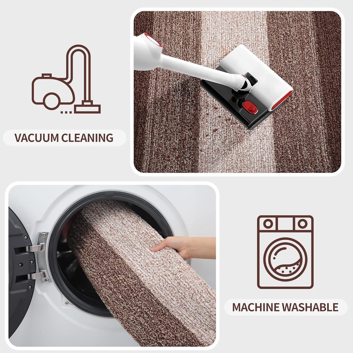 Kitinjoy Indoor Outdoor Door Mat, 59x20 Non-Slip Absorbent Dirt Trapper, Low-Profile Washable Inside Entrance Front Floor Mat, Sturdy Soft Entry Doormats for Entryway, Brown