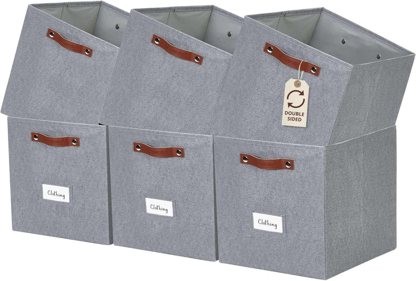 DECOMOMO Storage Cubes, 13x13x13 Storage Cube Bins with Labels, Fabric Organizer Bins (13" / 6pcs, Texture Grey)
