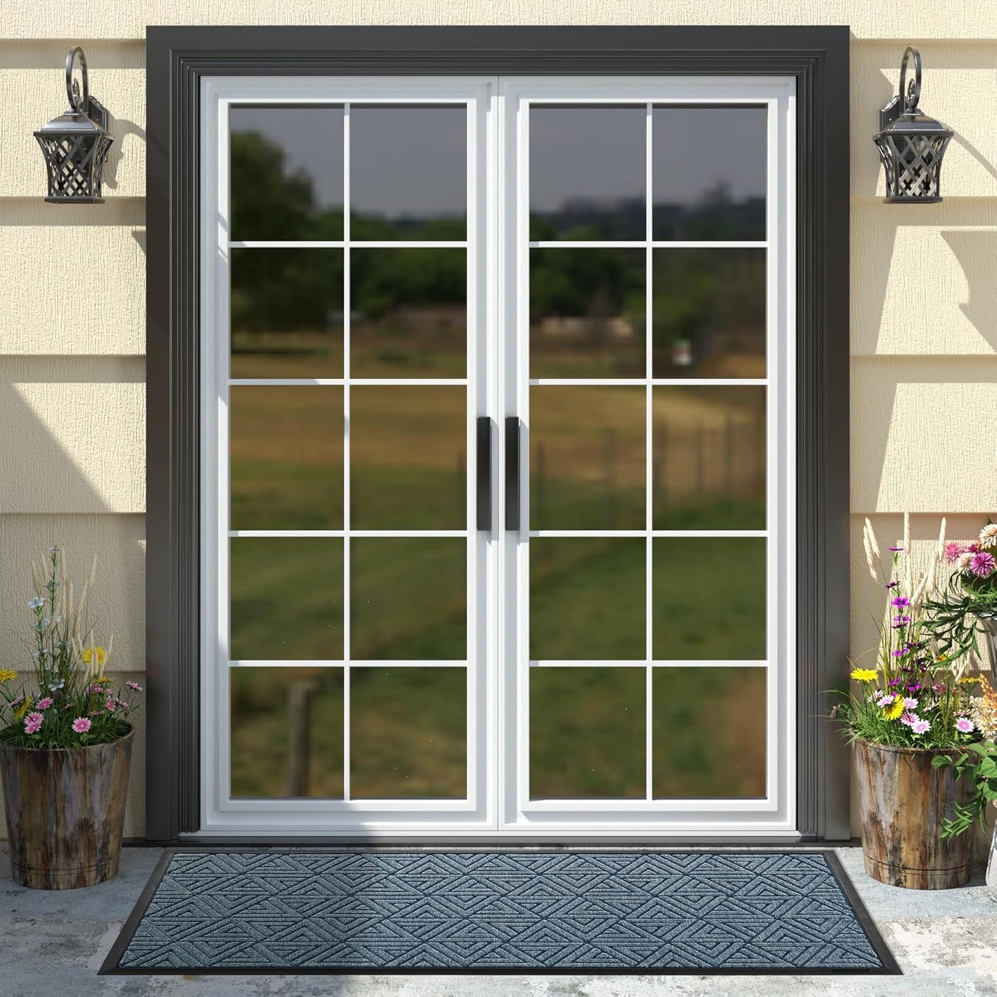 Yimobra Large Door Mat 47x24, All-Weather Waterproof Non-Slip Welcome Matt Outdoor, Heavy Duty Non Slip Doormat for Entryway for Patio and Garage Indoor, Easy Clean, Mix Blue