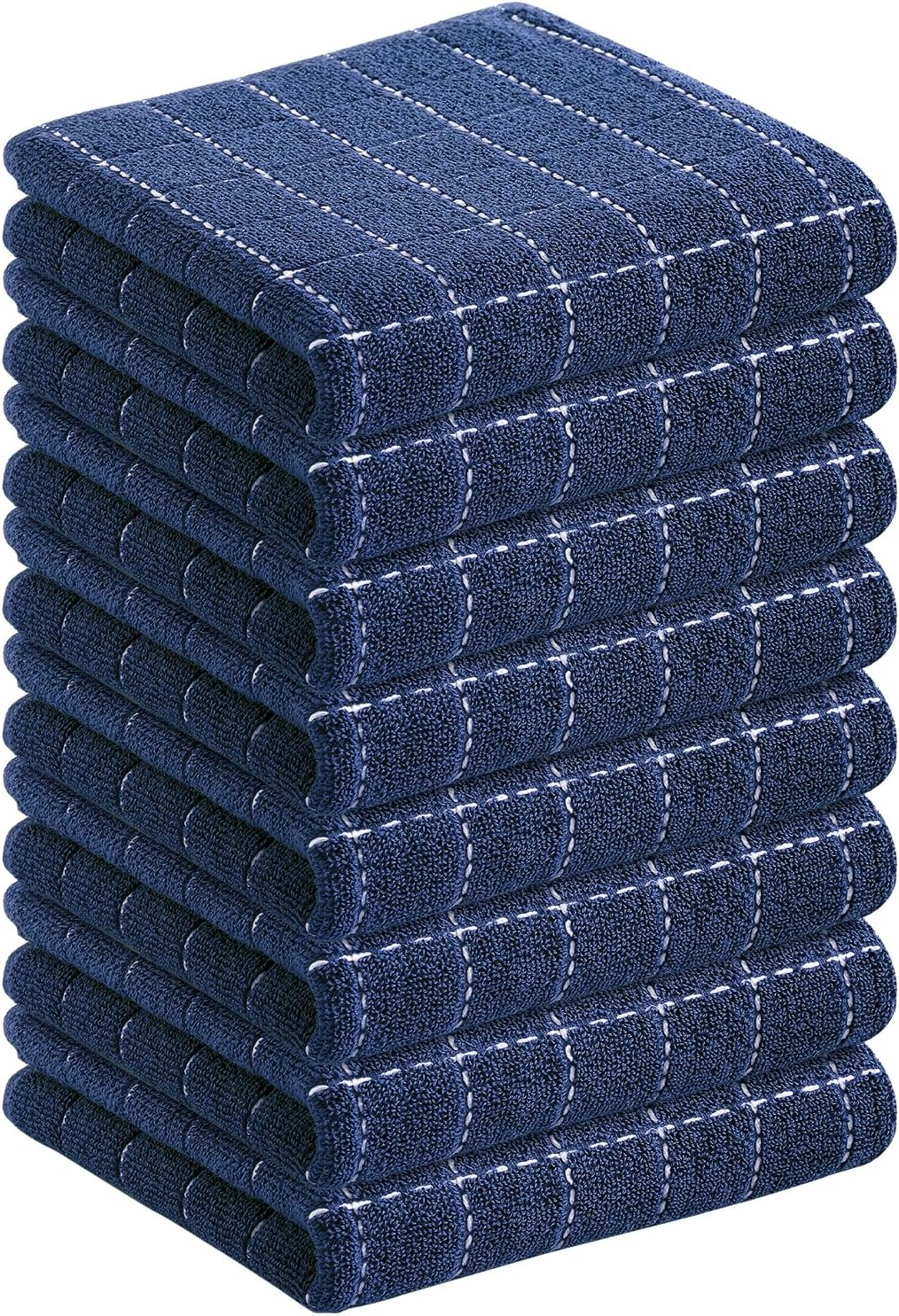 Homaxy 100% Cotton Terry Kitchen Towels(Navy Blue, 13 x 28 inches), Checkered Designed, Soft and Super Absorbent Dish Towels, 8 Pack