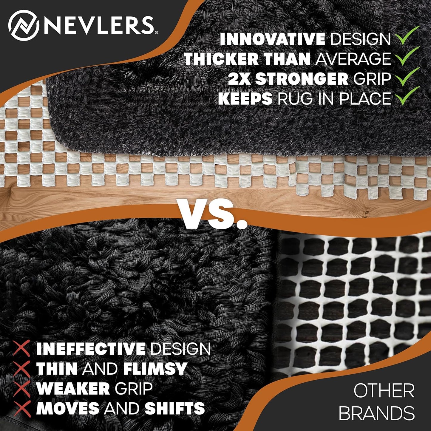 Nevlers 2 ft x 60 ft White Non Slip Rug Gripper Roll for Runners, Larger Rugs & Carpets | Strong Suction Non Skid Rug Pad for All Hard Surface Flooring | Breathable PVC Carpet Pad Anti Slip Rug Grips