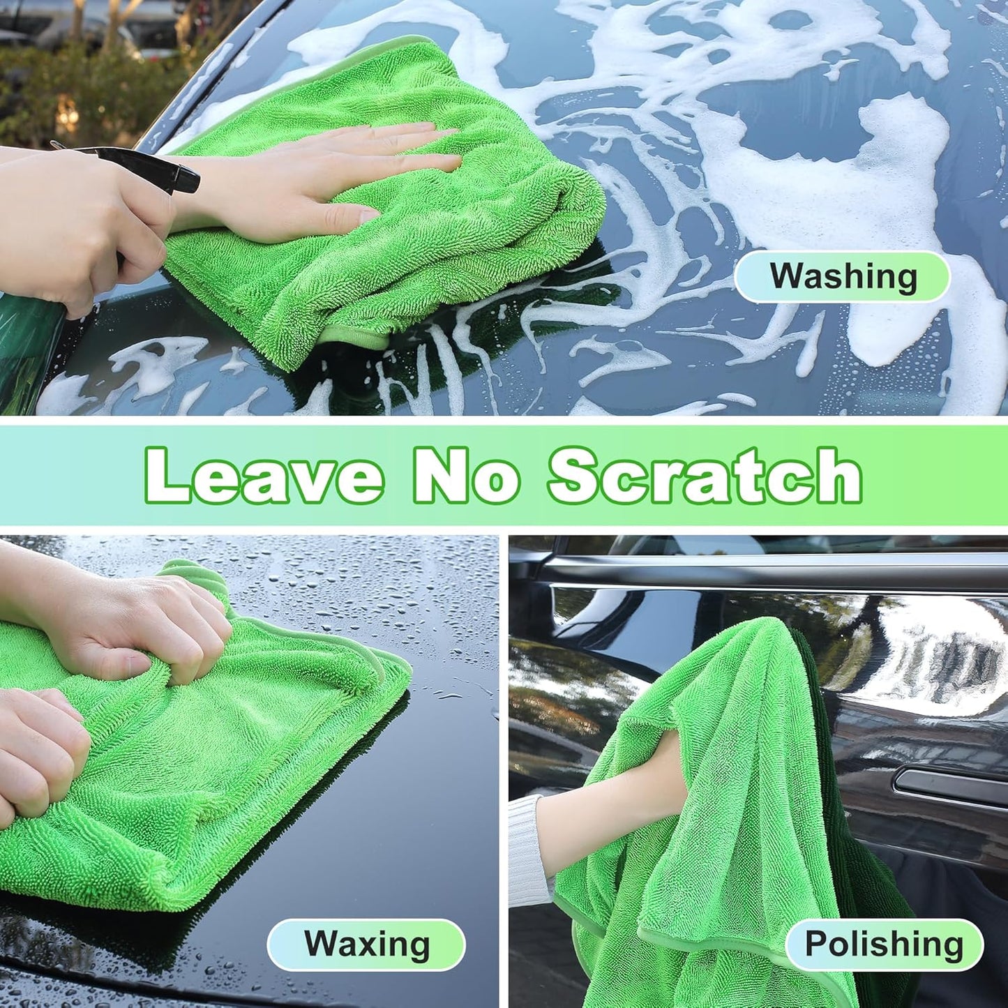 JOYMOOP Microfiber Towels for Cars, 2 Pack 63" x 29.5" Car Drying Towel, Green Reusable Car Towel, Quick Drying Car Microfiber Cleaning Cloth for RVs, SUVs, Trucks