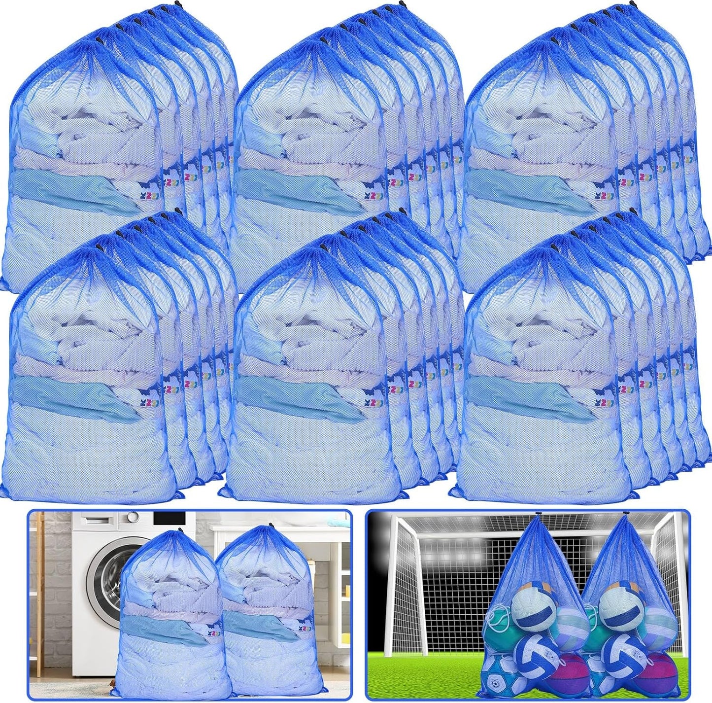 Berlune 30 Pack 24 x 36 Inches Large Mesh Bags for Laundry, Wash bags, Sturdy Mesh Material Closed with Drawstring, Factory, University, Dormitory, Travel and Apartment Dweller (Blue)