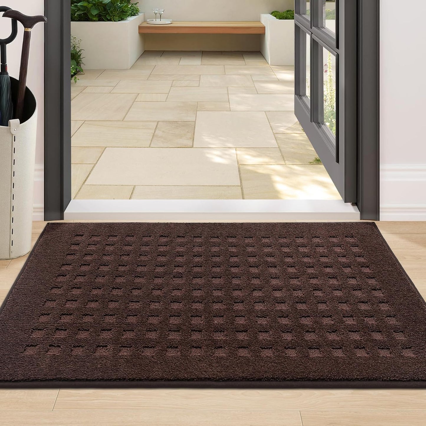 BEQHAUSE Waffle Door Mats Indoor 24"x36", Dog Mat for Muddy Paws Absorbent and Dirt Resist Floor Mats Non-Slip Washable Rugs for Entryway, Welcome Mat for Front Back Door, Muddy Wet Shoes, Dark Brown