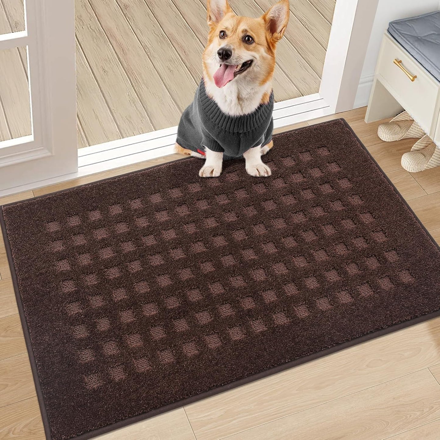 BEQHAUSE Waffle Door Mats Indoor 20"x32", Dog Mat for Muddy Paws Absorbent and Dirt Resist Floor Mats Non-Slip Washable Rugs for Entryway, Welcome Mat for Front Back Door, Muddy Wet Shoes, Dark Brown