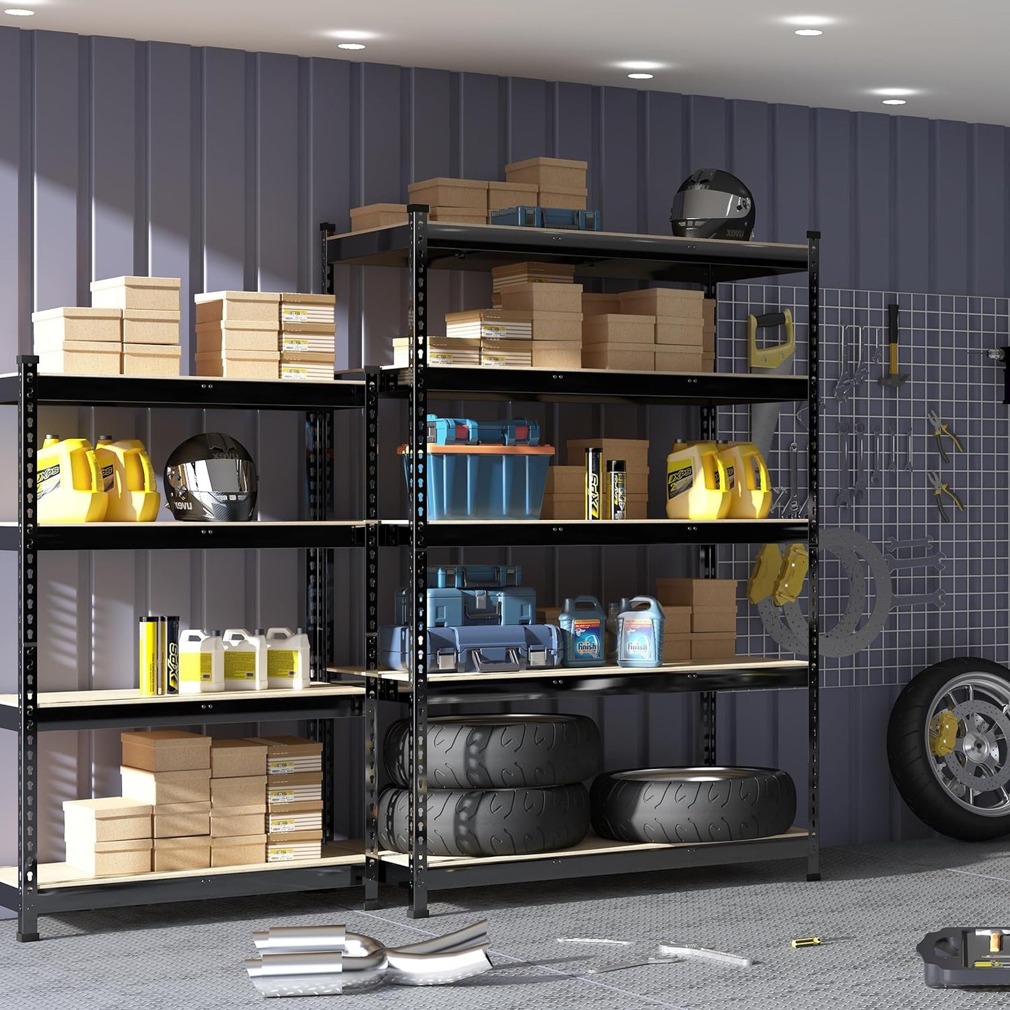 PrimeZone Heavy Duty Adjustable 5 Tier Garage Storage Shelves - 47" W x 18" D x 71" H, Metal Utility Rack Shelf Unit for Warehouse, Pantry, Closet, Kitchen, Black