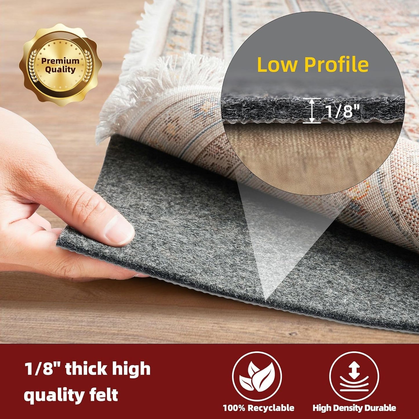 BAGAIL Felt and Natural Rubber Backing Rug Pads 1/8” Thick, Round 6 Feet Non Slip Rug Gripper Keep Rugs in Place, Under Area Rug Protective Cushioned Pads, Carpet Runners, Hardwood Floors Protection