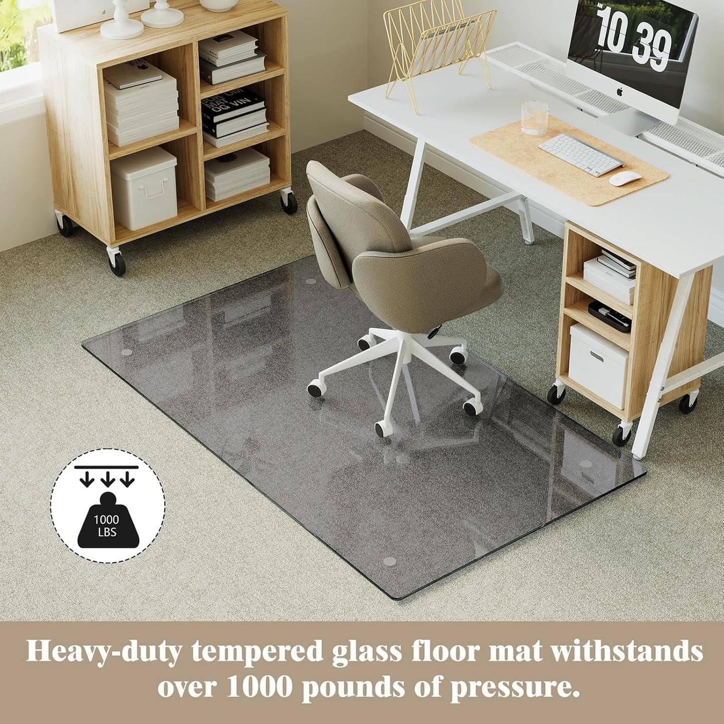 Koonmi Tempered Glass Chair Mat for Hardwood Floors & Carpets, 30" x 55“ Grey Heavy Duty Office Floor Protector with Noise-Free Gliding Shatterproof for Home Office Desk