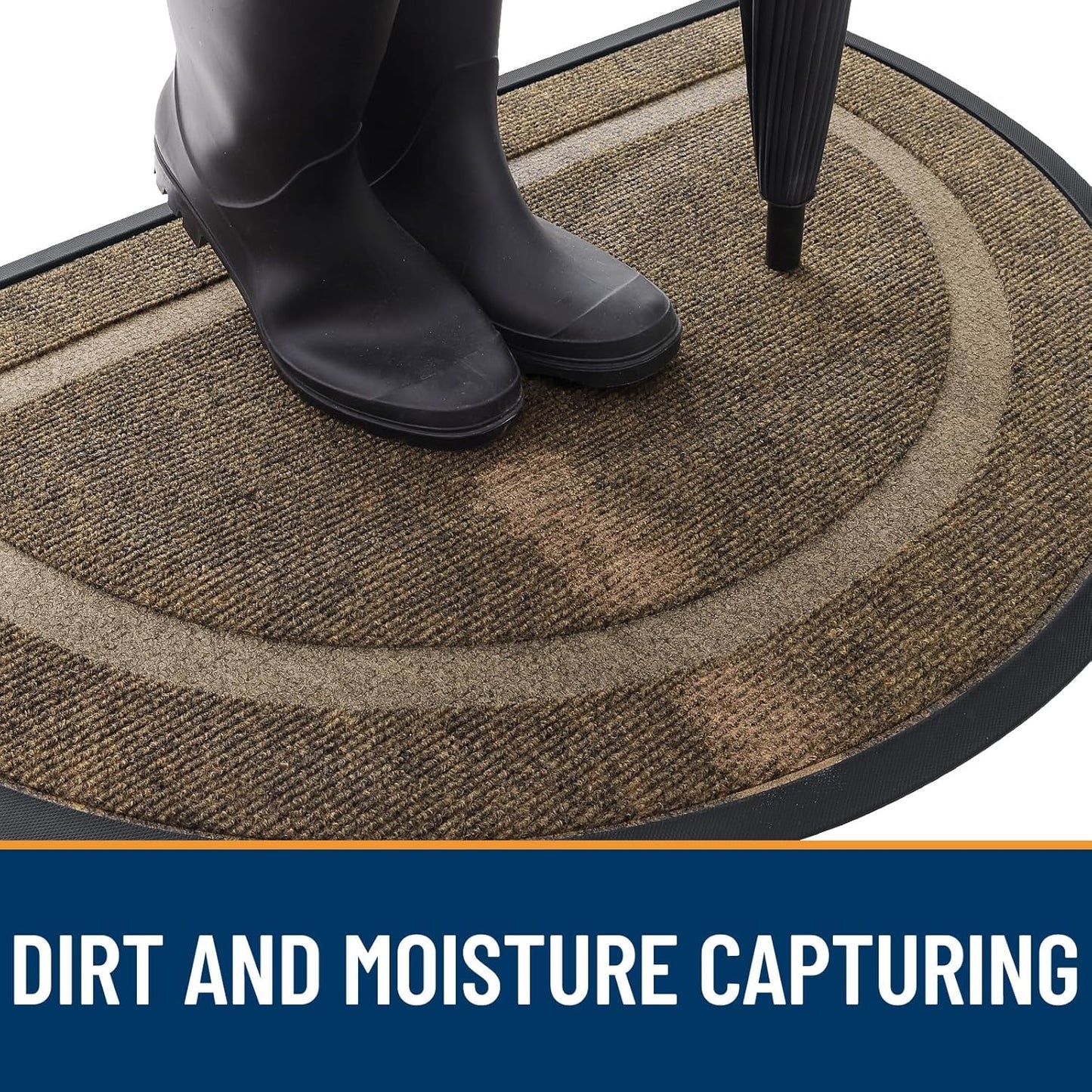 OLANLY Half Circle Door Mat Indoor Outdoor Entrance Welcome, Waterproof All-Season, All-Weather Doormat, Sturdy Natural Rubber, Low Profile, Easy Clean Patio Porch Entryway Mat, 47x32, Brown