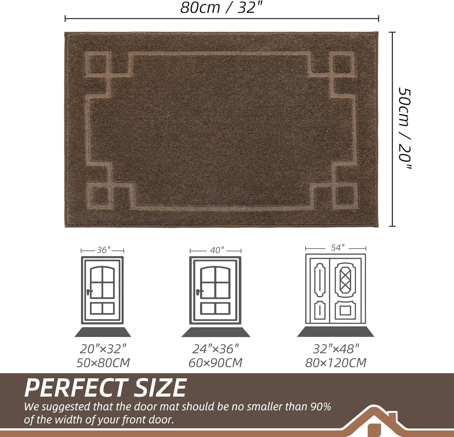 BEQHAUSE Door Mat 20" x 32", Non-Slip Door Mats Indoor Entryway Rugs Washable Low-Profile Absorbent and Stain Resist Floor Mats, Dog Door Mat for Front Back Door, Muddy Wet Shoes & Paws, Brown