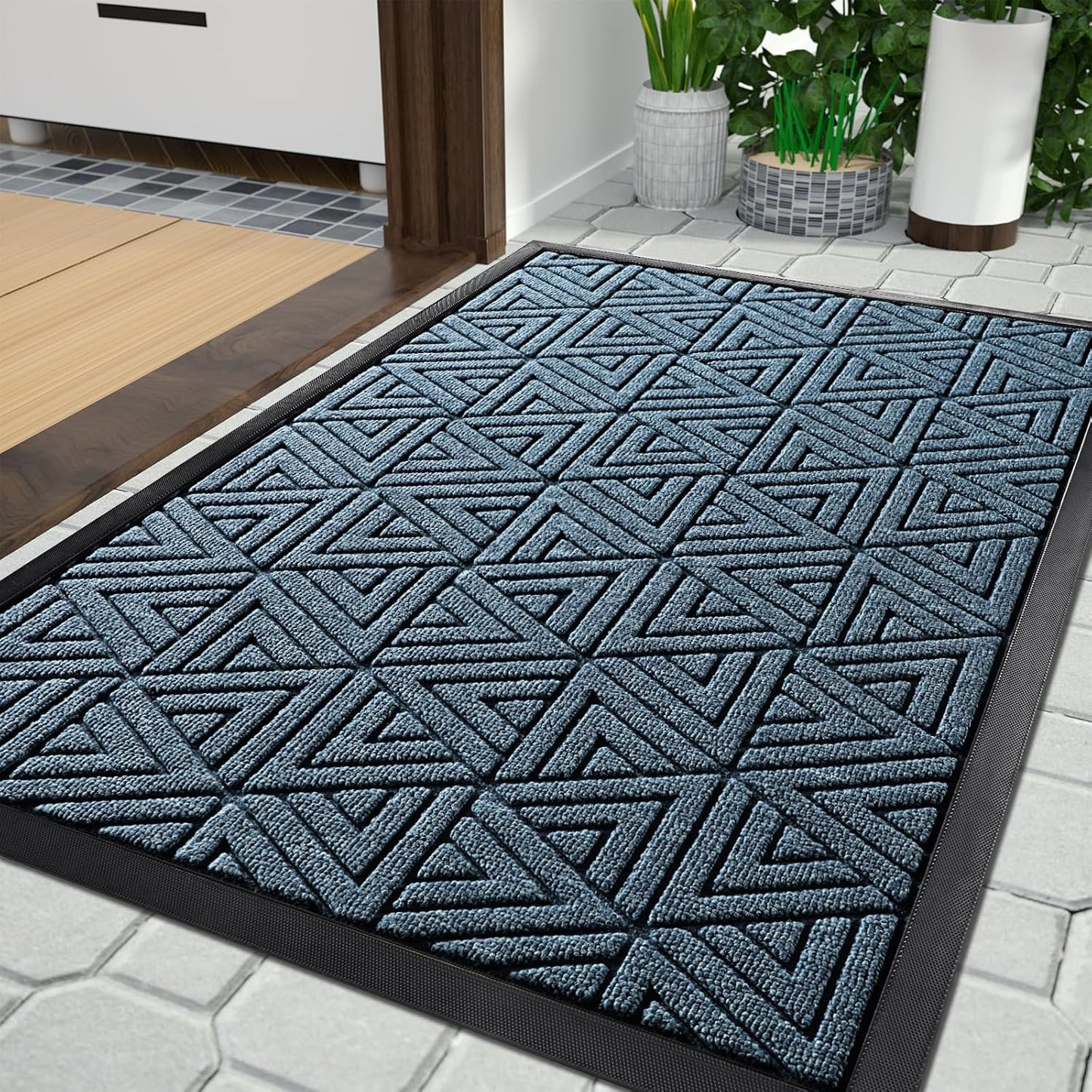 Yimobra Outdoor Mats for Front Door 29.5x17, All-Weather Waterproof Non-Slip Outdoor Door Mat Outside Eentrance, Garage/Patio Entryway Indoor Doormat, Easy Clean, Mix Blue
