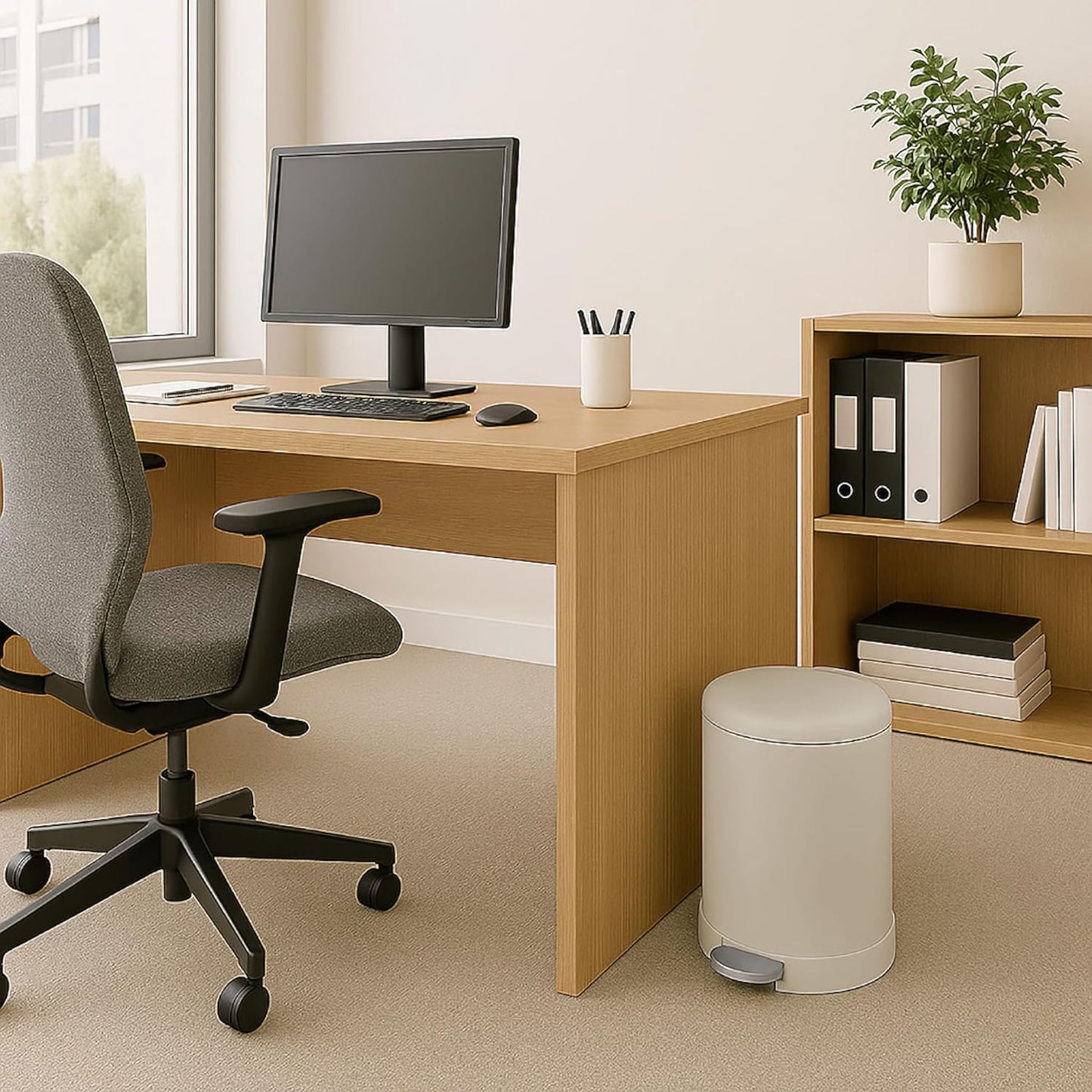 Glad Small Trash Can, 1.2 Gallon | Round Stainless Steel Garbage Bin with Soft Close Lid & Step Foot Pedal | Metal Waste Basket with Removable Inner Bucket, Almond