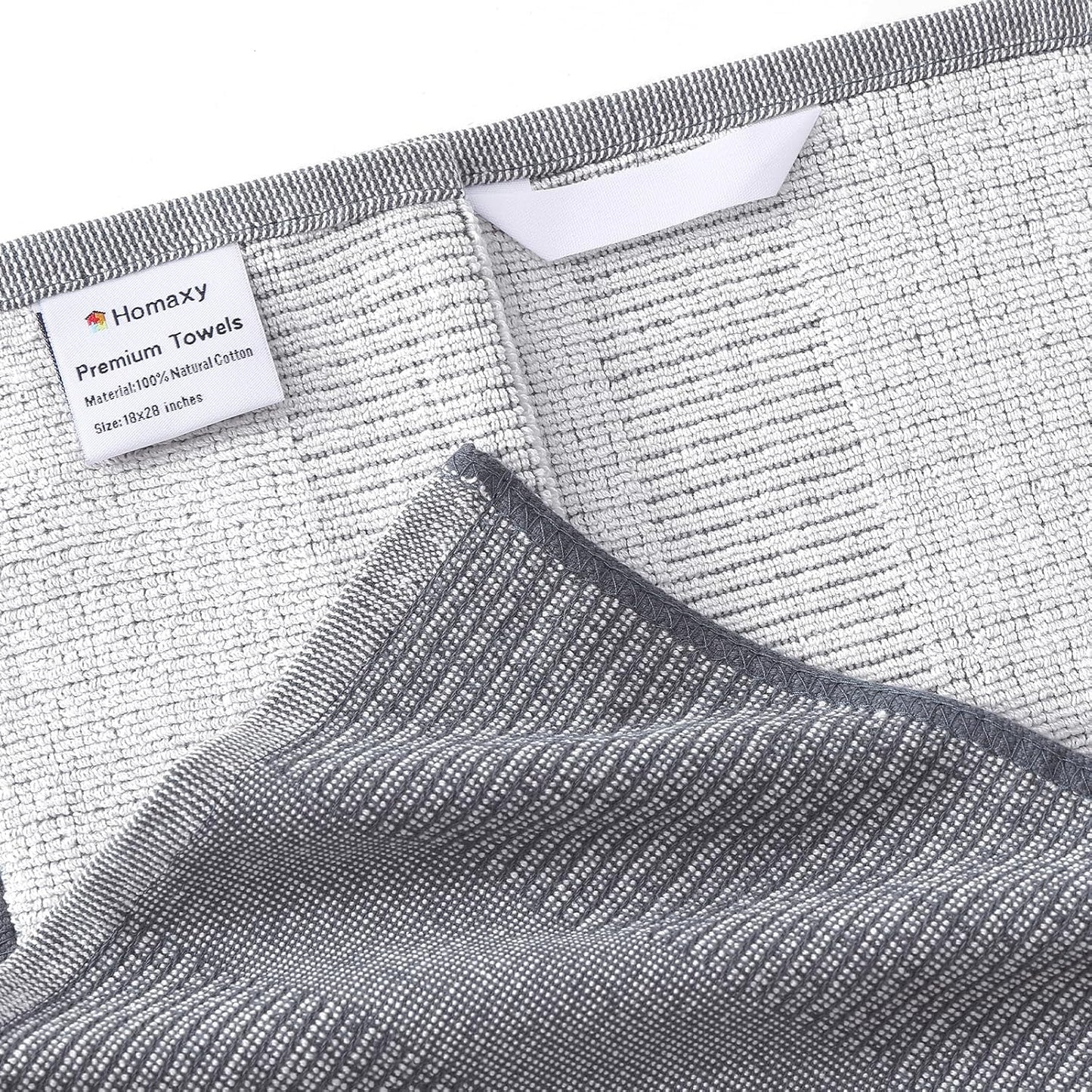 Homaxy Premium Kitchen Towels(18”x 28”, 12 Pack), Large Cotton Kitchen Hand Towels, Flat and Terry Dish Towels, 380 GSM Highly Absorbent Tea Towel Set with Hanging Loop, Grey