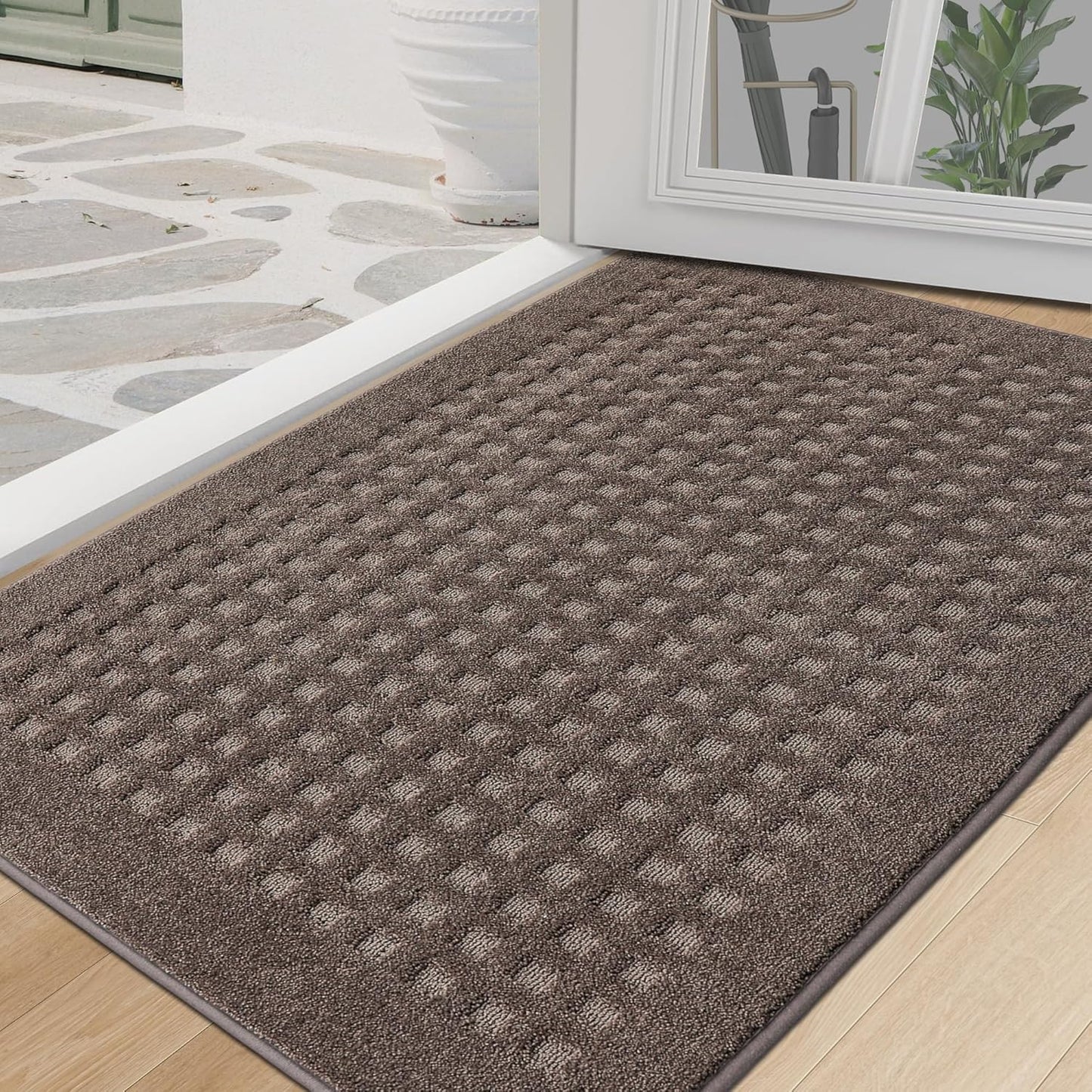 BEQHAUSE Waffle Door Mats Indoor 32"x48", Dog Mat for Muddy Paws Absorbent and Dirt Resist Floor Mats Non-Slip Washable Rugs for Entryway, Welcome Mat for Front Back Door, Muddy Wet Shoes, Brown