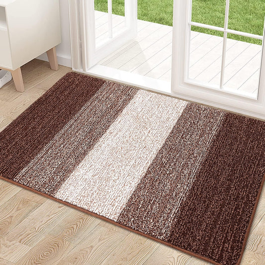 Kitinjoy Indoor Outdoor Door Mat, 32x20 Non-Slip Absorbent Dirt Trapper, Low-Profile Washable Inside Entrance Front Floor Mat, Sturdy Soft Entry Doormats for Entryway, Brown