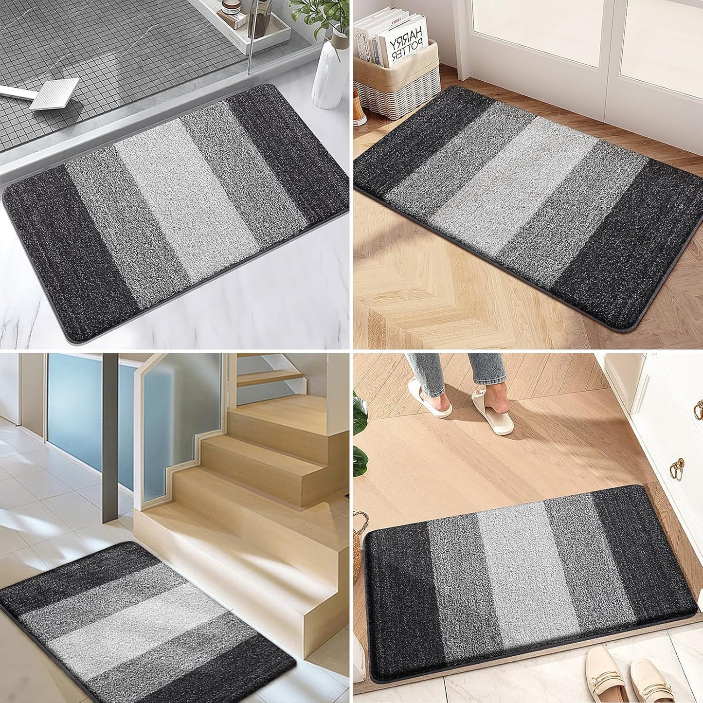 Kitinjoy Indoor Outdoor Door Mat, 48x30 Non-Slip Absorbent Dirt Trapper, Low-Profile Washable Inside Entrance Front Floor Mat, Sturdy Soft Entry Doormats for Entryway, Grey