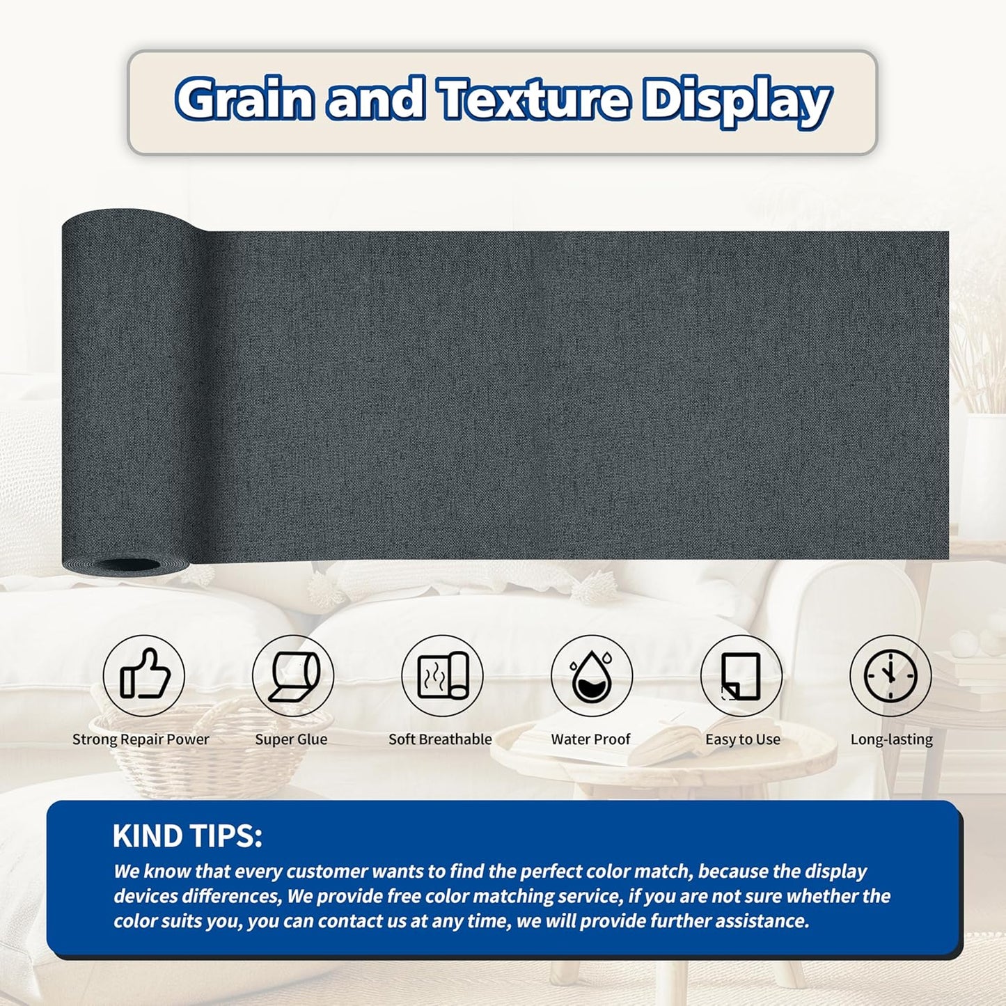 KING MOUNTAIN Linen Repair Patches, Self-Adhesive Fabric Patches, 4 X 63 inch Extra Size, Multi Color, Can be Used for Sofa Repair and Linen Clothes Repair (Charcoal Gray)